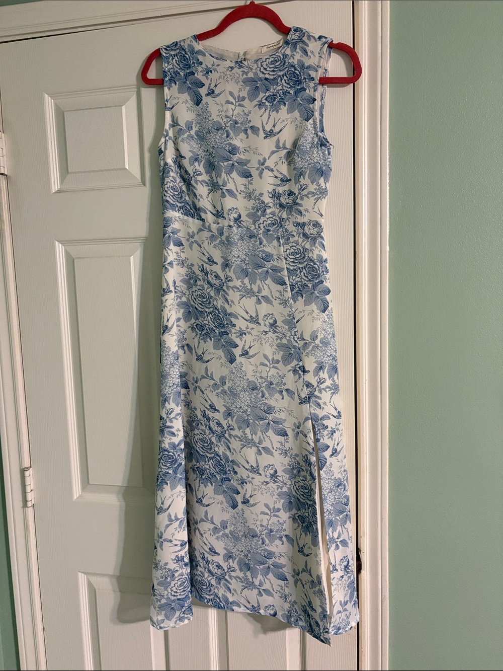 Sunday White Midi Dress with Blue Floral Print